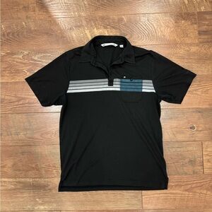 Travis Mathew Black Polo with Gray and Blue Accents